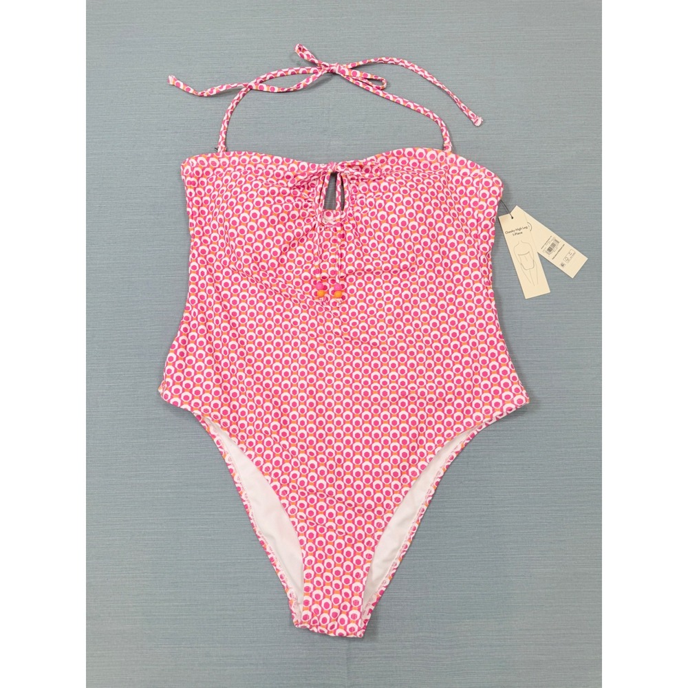 No Boundaries Sporty Geo Keyhole One Piece Swimsuit Surf Pink Orange Large 12-14